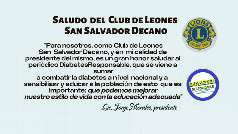 saludo del club de leones san salvador a diabetes&nbsp;responsable
